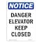 Signmission OSHA Notice, 7" Height, Danger Elevator Keep Closed Sign, 7" X 5", Portrait OS-NS-D-57-V-10901 - alternate 1
